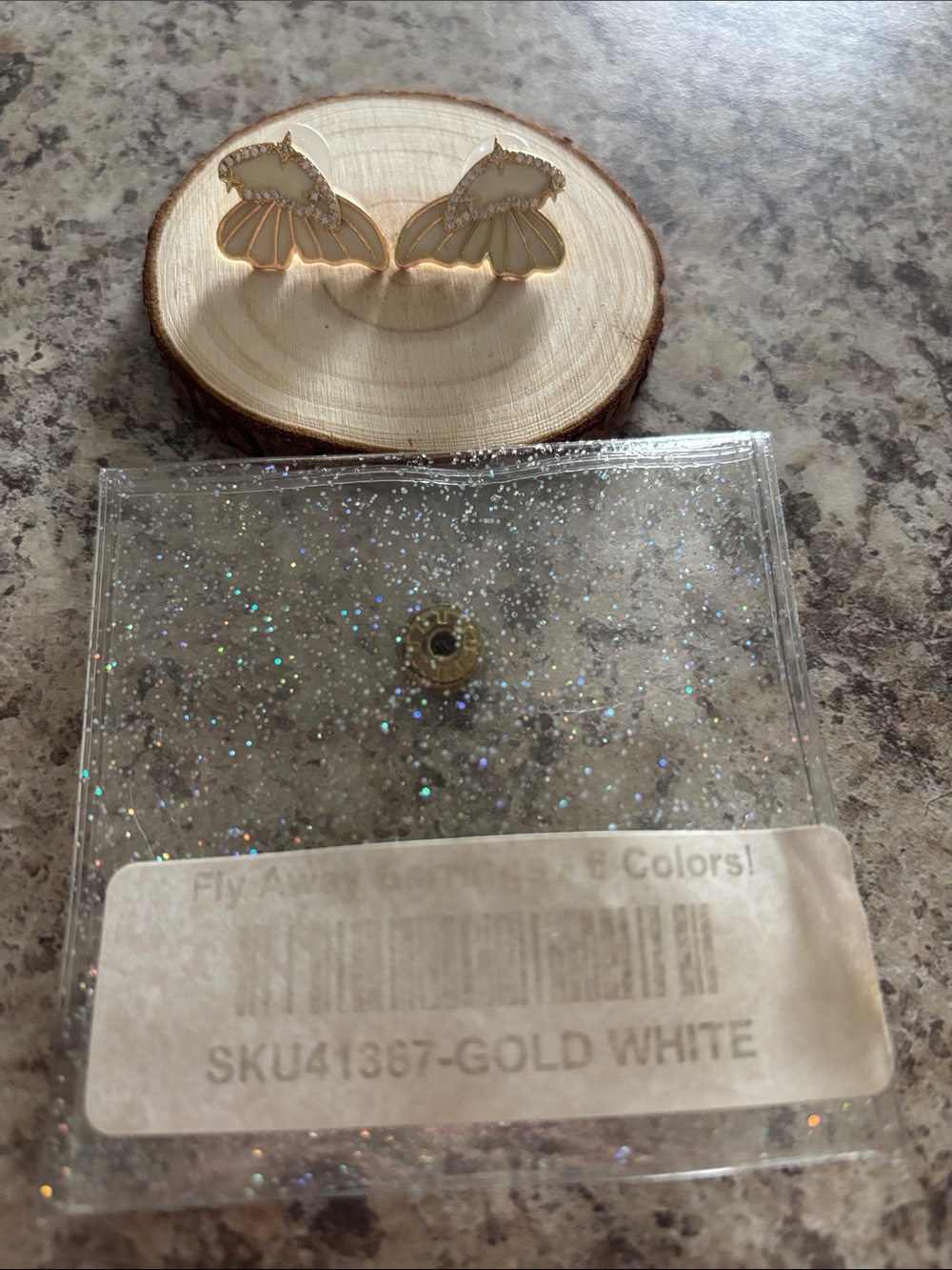Gold and White Butterfly Wing Stud Earrings